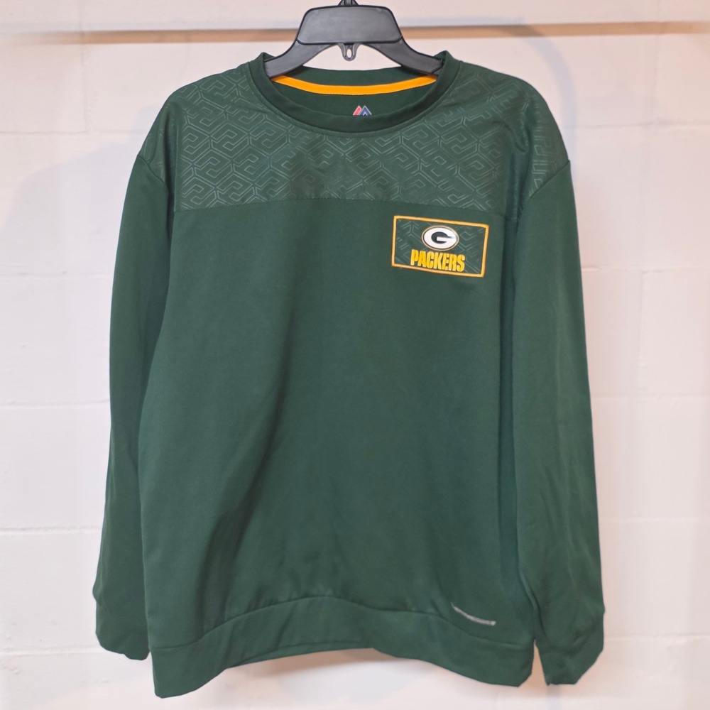 Majestic Mens L NFL Green Bay Packers Therma Base Sweatshirt Green Pullover